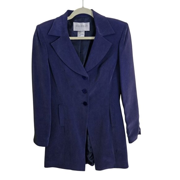 Hugo Buscati Collection 100% Silk Deep Purple 3 Button Blazer Size 2 - Picture 2 of 5